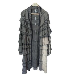 Lace Striped Black and Beige Women's Cardigan Vest‎